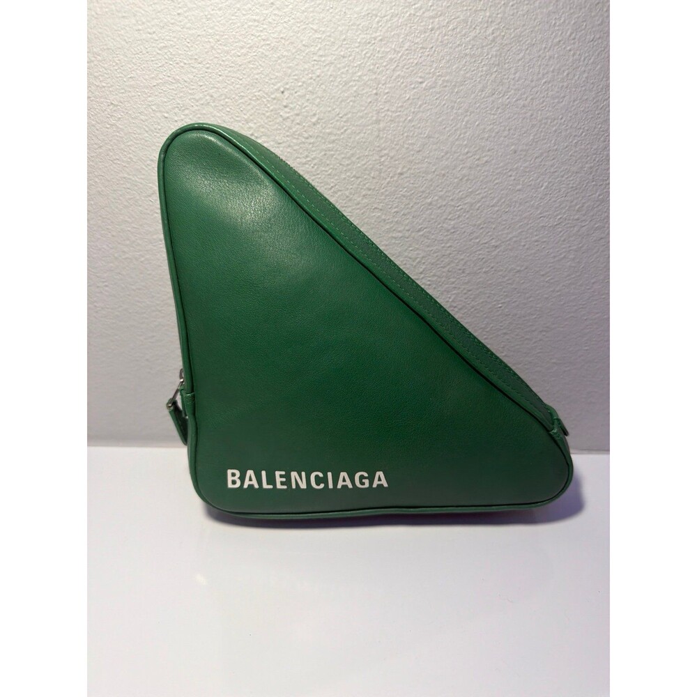 Green Balenciaga Triangle Clutch with Dust Bag and COA